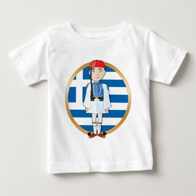 Camiseta Para Bebê Grego Evzone com bandeira (Frente)