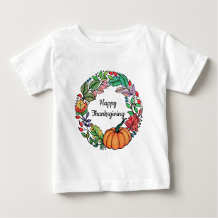 Camiseta Para Bebê Grinalda bonita da abóbora da aguarela com folhas