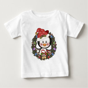 Camiseta Para Bebê Grinalda do feriado do pinguim do Natal