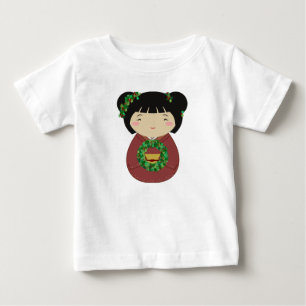 Camiseta Para Bebê Grinalda do Natal de Kokeshi