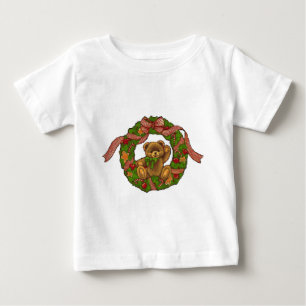 Camiseta Para Bebê Grinalda do urso de ursinho do Natal