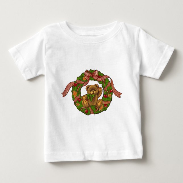 Camiseta Para Bebê Grinalda do urso de ursinho do Natal (Frente)