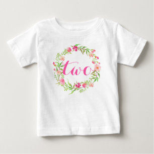 Camiseta Para Bebê Grinalda floral da aguarela do bebé do segundo