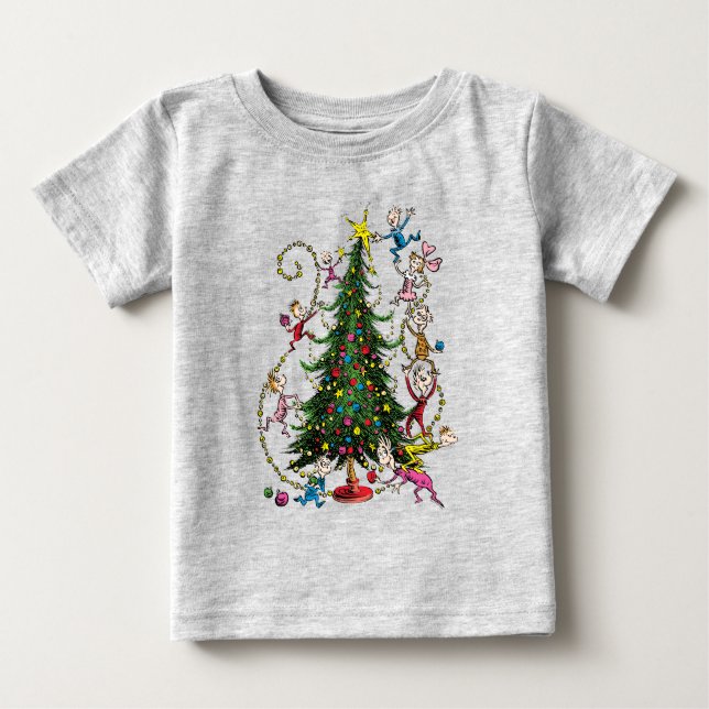 Camiseta Para Bebê Grinch Clássico | Árvore de Natal (Frente)