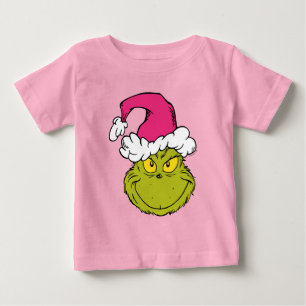 Camiseta Para Bebê Grinch com Chapéu de Papai Noel Rosa