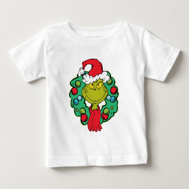 Camiseta Para Bebê Grinch | Coroa de Natal (Frente)