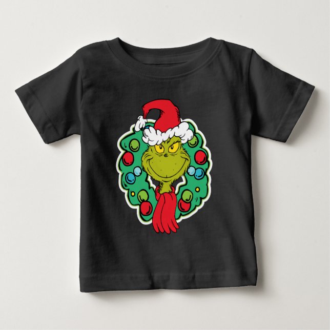 Camiseta Para Bebê Grinch | Coroa de Natal (Frente)