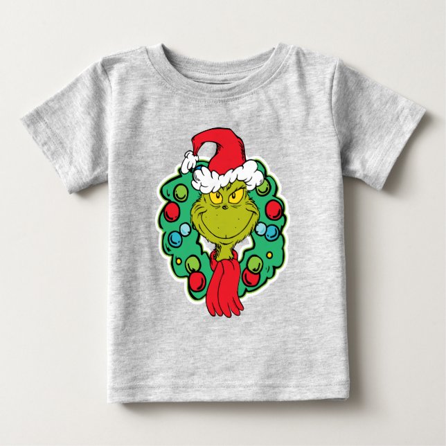 Camiseta Para Bebê Grinch | Coroa de Natal (Frente)