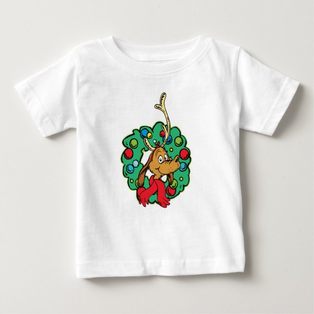 Camiseta Para Bebê Grinch | Coroa de Natal Max (Frente)