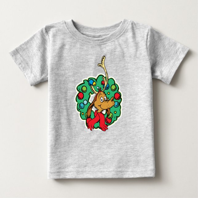 Camiseta Para Bebê Grinch | Coroa de Natal Max (Frente)
