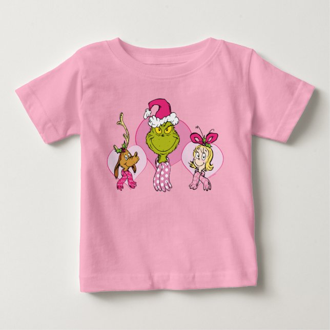 Camiseta Para Bebê Grinch Crew in Pink Valentine's Portrait (Frente)
