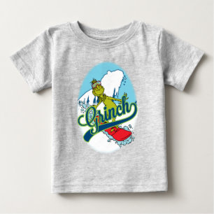 Camiseta Para Bebê Grinch fazendo snowboarding