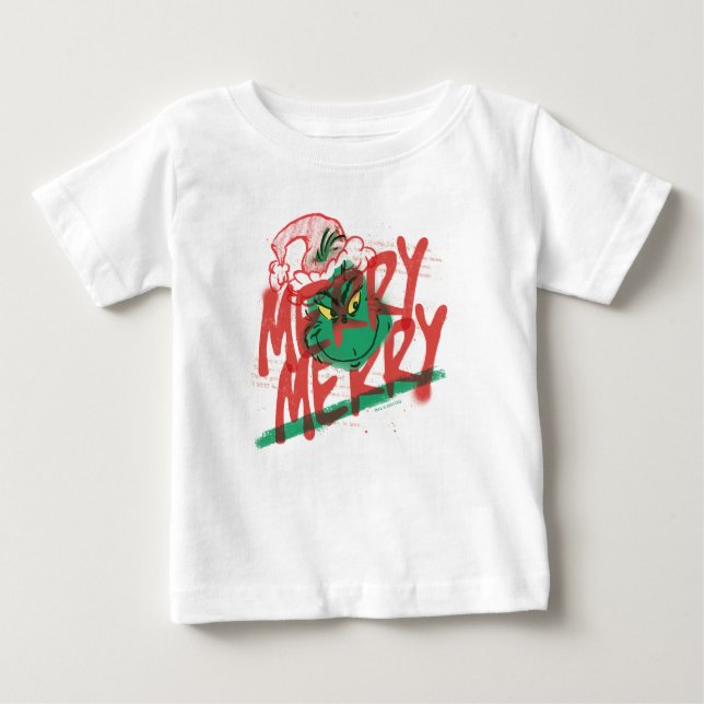 Camiseta Para Bebê Grinch | Grunge Gráfico Alegre Alegre (Frente)