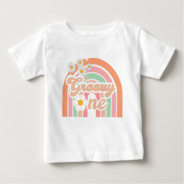 Camiseta Para Bebê groovy arco-íris um primeiro aniversário