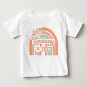 Camiseta Para Bebê groovy arco-íris um primeiro aniversário