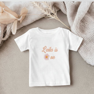 Camiseta Para Bebê Groovy Daisy de Rosa Choque Aniversário Personaliz