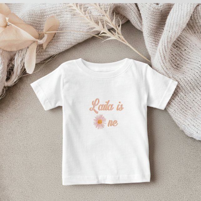 Camiseta Para Bebê Groovy Daisy Rosa Choque Aniversário Personalizado (Criador carregado)