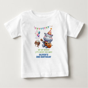 Camiseta Para Bebê "Groovy Hippo Birthday Bash Bonanza!" Convite