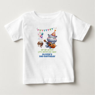 Camiseta Para Bebê "Groovy Hippo Birthday Bash Bonanza!" Convite