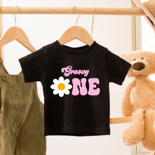 Camiseta Para Bebê Groovy ONE Daisy 1rua Primeiro Aniversário (Criador carregado)