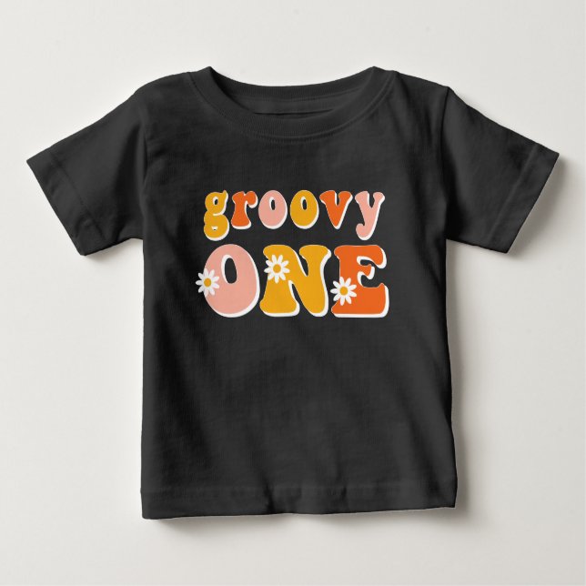 Camiseta Para Bebê Groovy One Retro First Birthday Shirt (Frente)