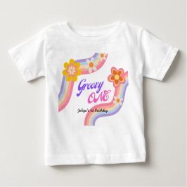 Camiseta Para Bebê Groovy One Retro Rainbow primeiro aniversario