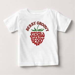 Camiseta Para Bebê Groovy Strawberry Retro 70s Vibes