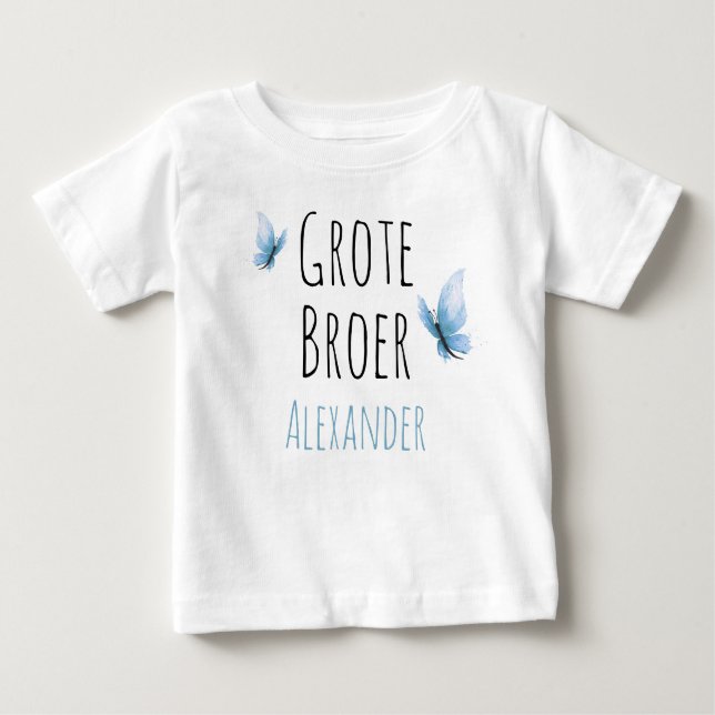 Camiseta Para Bebê Grote broer aanpasbaar naam met waterkleur vlinder (Frente)
