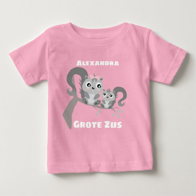Camiseta Para Bebê Grote zus aanpasbaar naam conheceu eekhoorntjes ba (Frente)