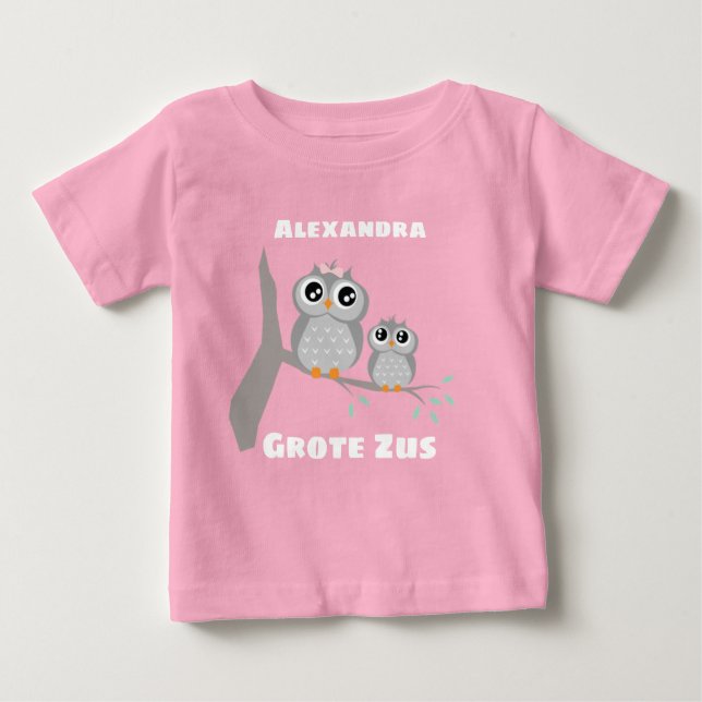 Camiseta Para Bebê Grote zus aanpasbaar naam conheceu uiltjes baby t  (Frente)