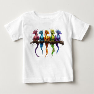 Camiseta Para Bebê Grupo Arco-íris de Dragões Bebês em Preto