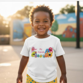 Camiseta Para Bebê Grupo de Monstros Fofos 'Eu e Meus Amigos'