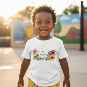 Camiseta Para Bebê Grupo de Monstros Fofos 'Eu e Meus Amigos'