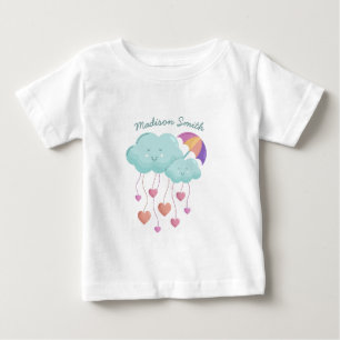 Camiseta Para Bebê Guarda-chuvas Coloridos com Nuvens Bonitas