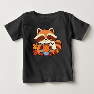 Camiseta Para Bebê Guaxinim Aconchegante de Outono com Fantasminha Fo