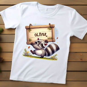 Camiseta Para Bebê Guaxinim Fofo com Placa de Nome Personalizável