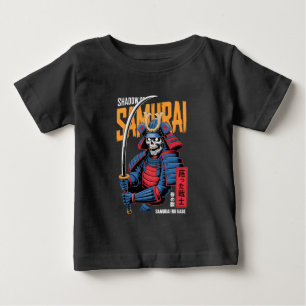 Camiseta Para Bebê Guerreiro Esqueleto Samurai Sombra em Armadura Azu
