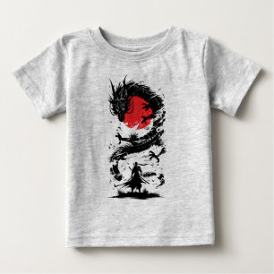 Camiseta Para Bebê Guerreiro Samurai e Batalha de Dragão