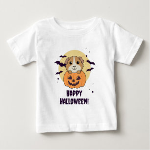 Camiseta Para Bebê Guiné Pumpkin Doce Animais Feliz Dia das Bruxas