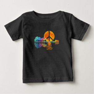 Camiseta Para Bebê Guitar Lake Shadow Peace Love Guitar Hippie