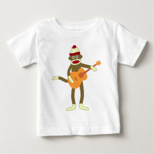 Camiseta Para Bebê Guitarra acústica do macaco da peúga