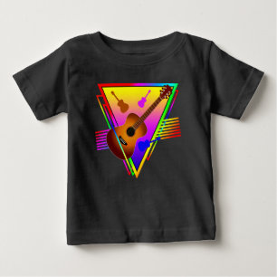 Camiseta Para Bebê Guitarra Colorida Retro