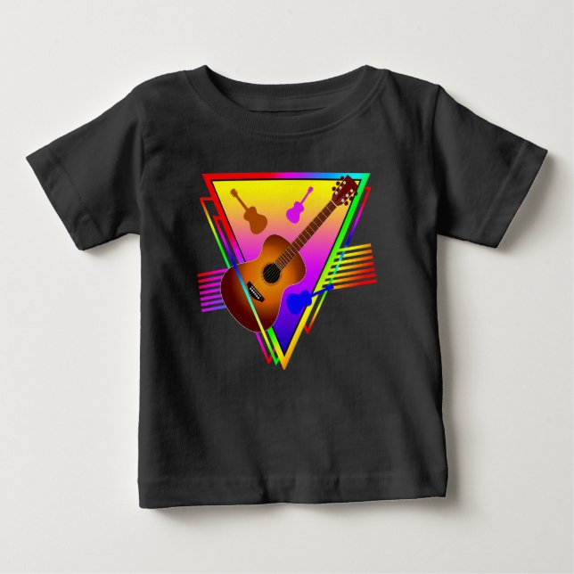 Camiseta Para Bebê Guitarra Colorida Retro (Frente)