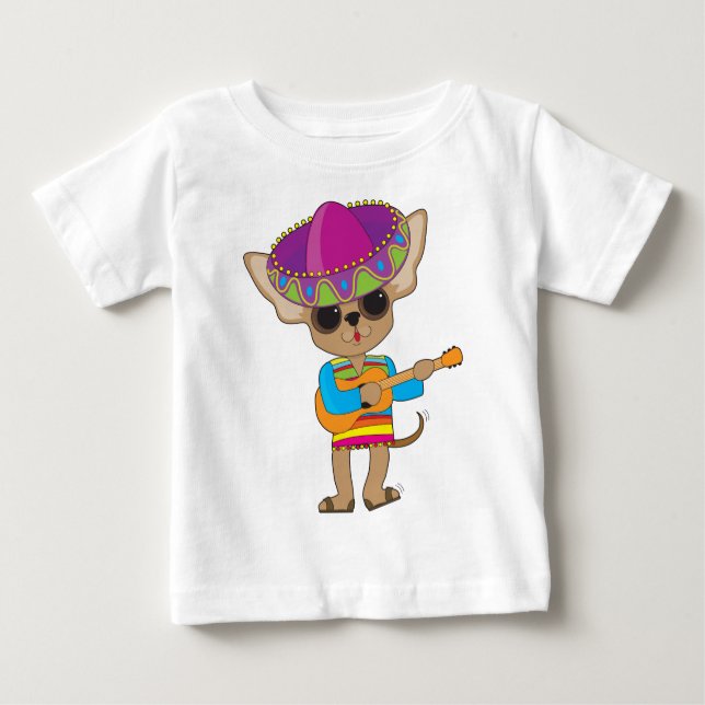 Camiseta Para Bebê Guitarra da chihuahua (Frente)
