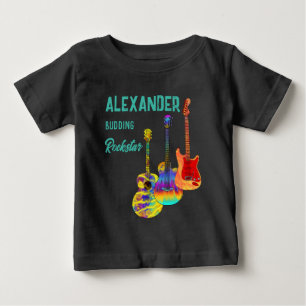 Camiseta Para Bebê guitarrista rockstar guitarras coloridas