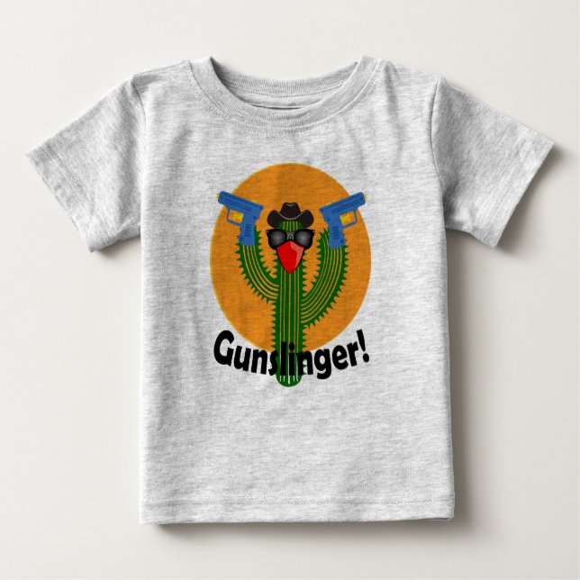 Camiseta Para Bebê Gunslinger Cactus Design - Baby Fine Jersey T-Shir (Frente)