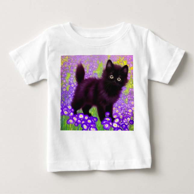 Camiseta Para Bebê Gustav Klimt Black Kitten (Frente)