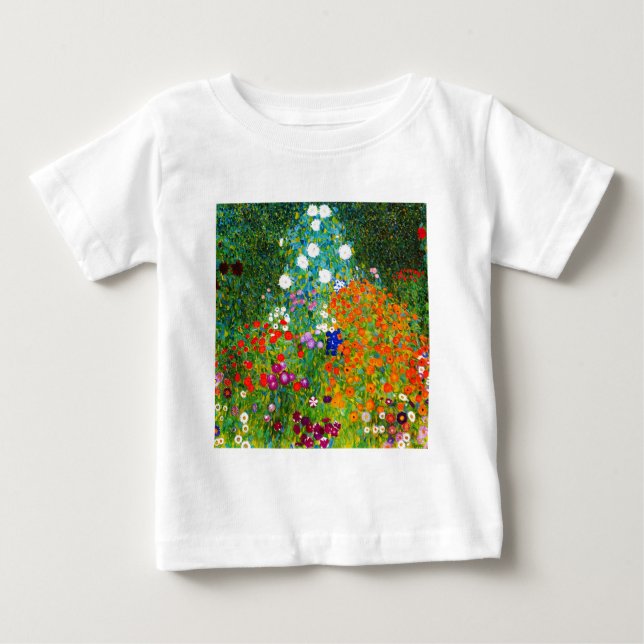 Camiseta Para Bebê Gustav Klimt , “ Farmhouse garden ” (Frente)