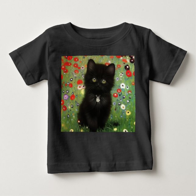 Camiseta Para Bebê Gustav Klimt Kitten (Frente)