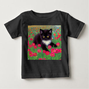 Camiseta Para Bebê Gustav Klimt Tuxedo Cat